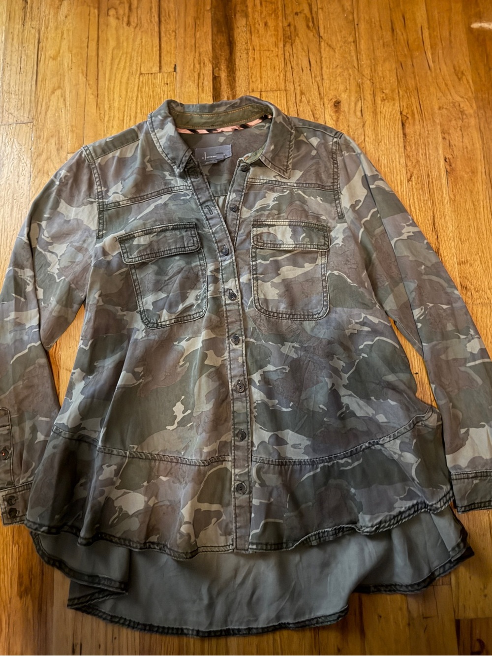 Anthropologie Montana Camo Button Down Shirt in Olive and Khaki